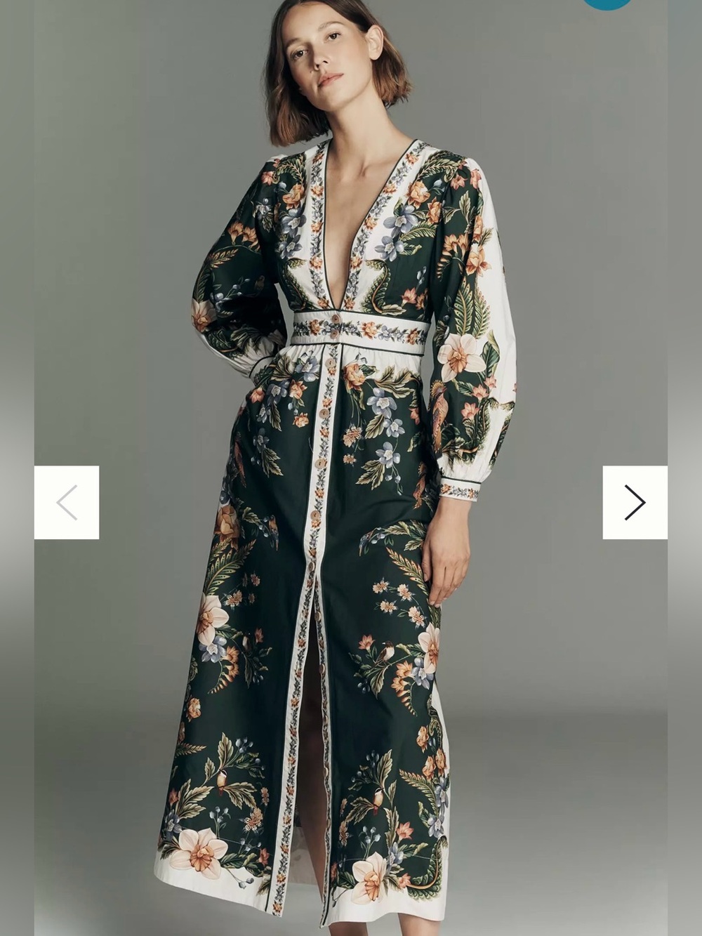 FARM Rio Green Floral Maxi Dress with Cream Trim